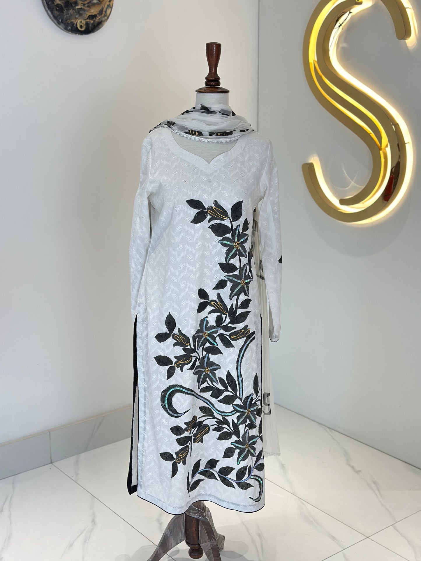 White 2 Piece Chickenkari Suit