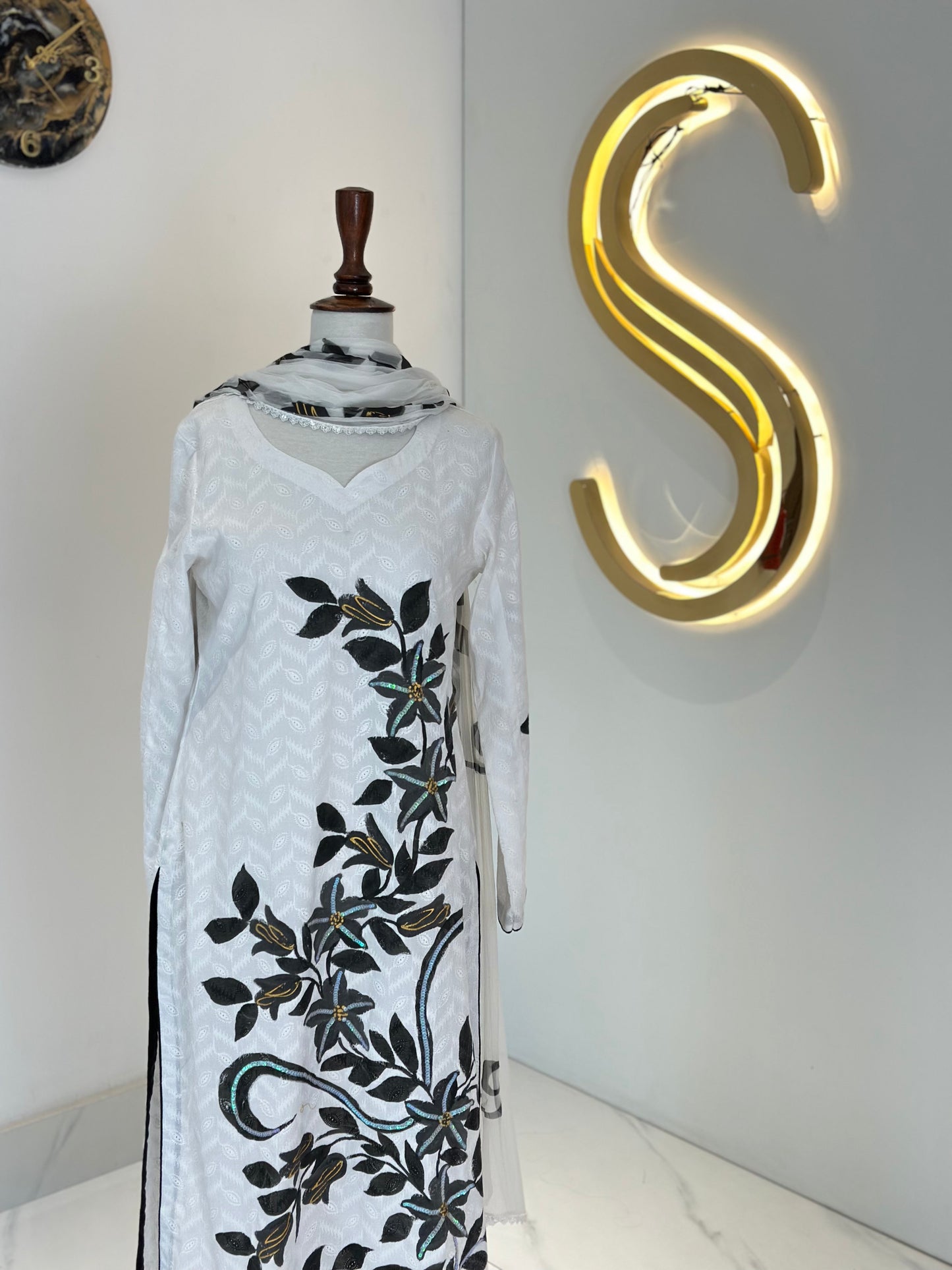 White 2 Piece Chickenkari Suit