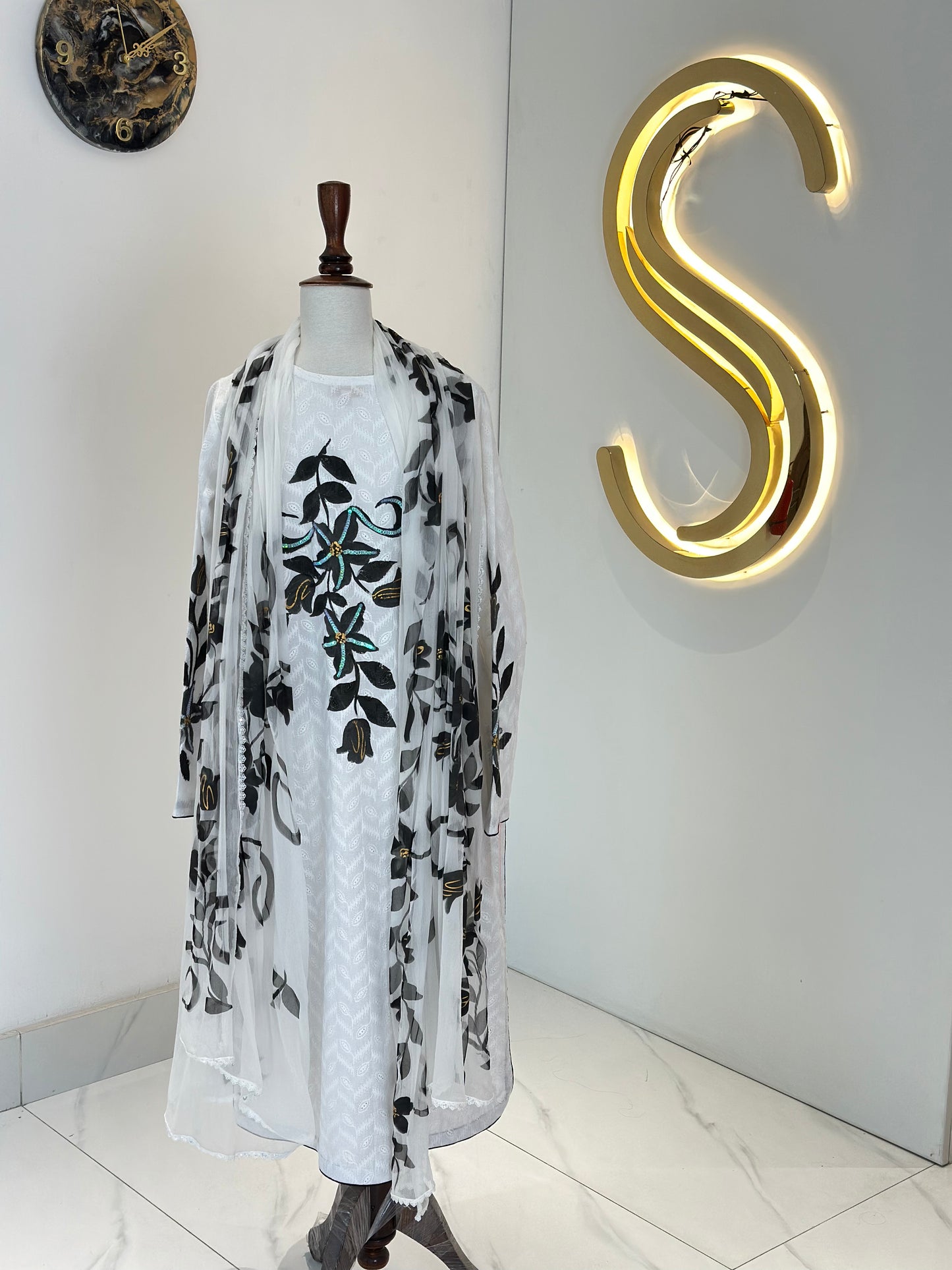 White 2 Piece Chickenkari Suit