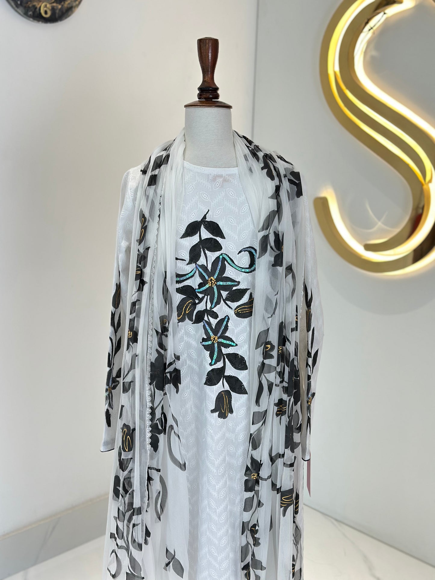 White 2 Piece Chickenkari Suit