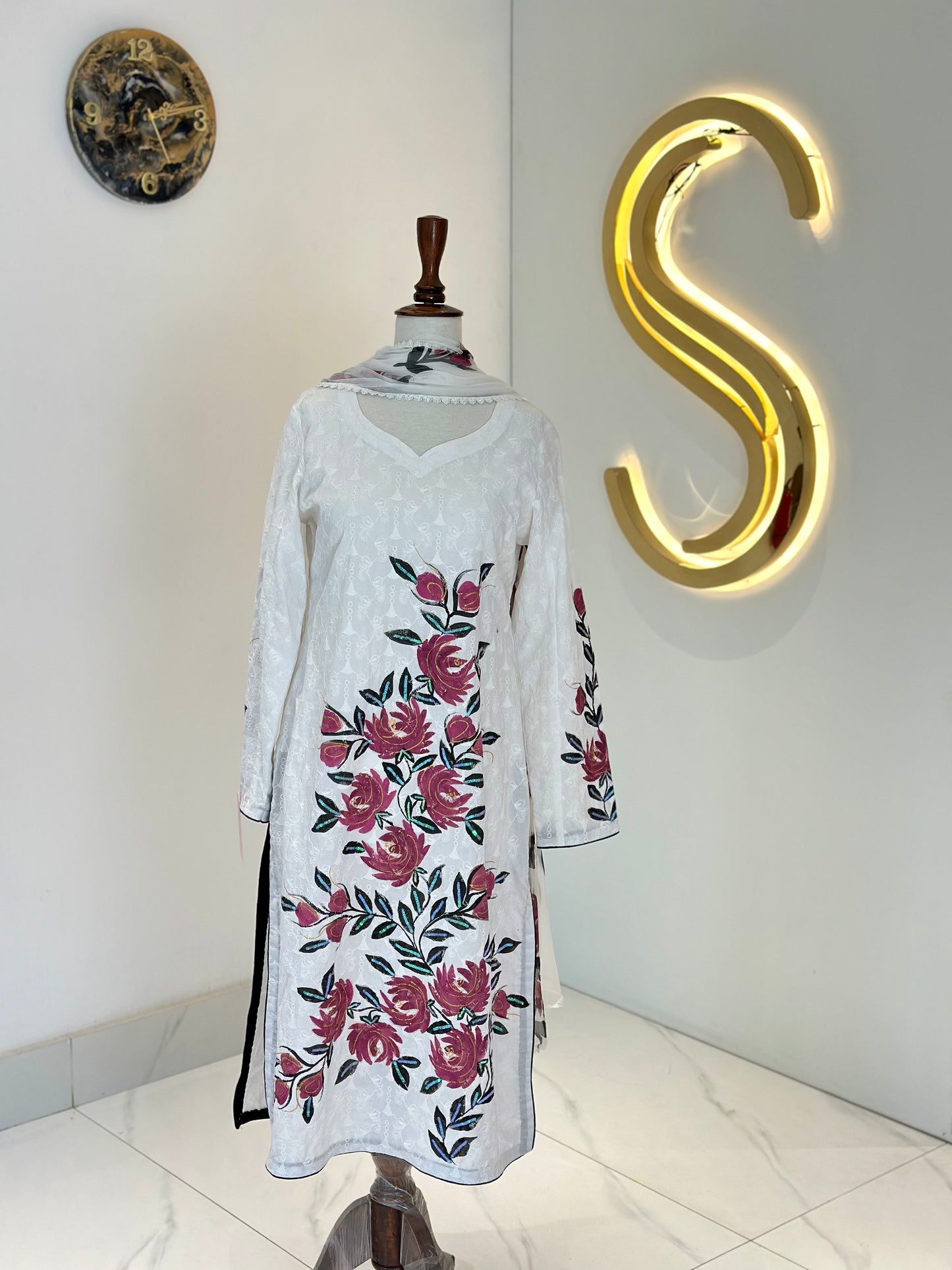 White 2 Piece Chickenkari Suit