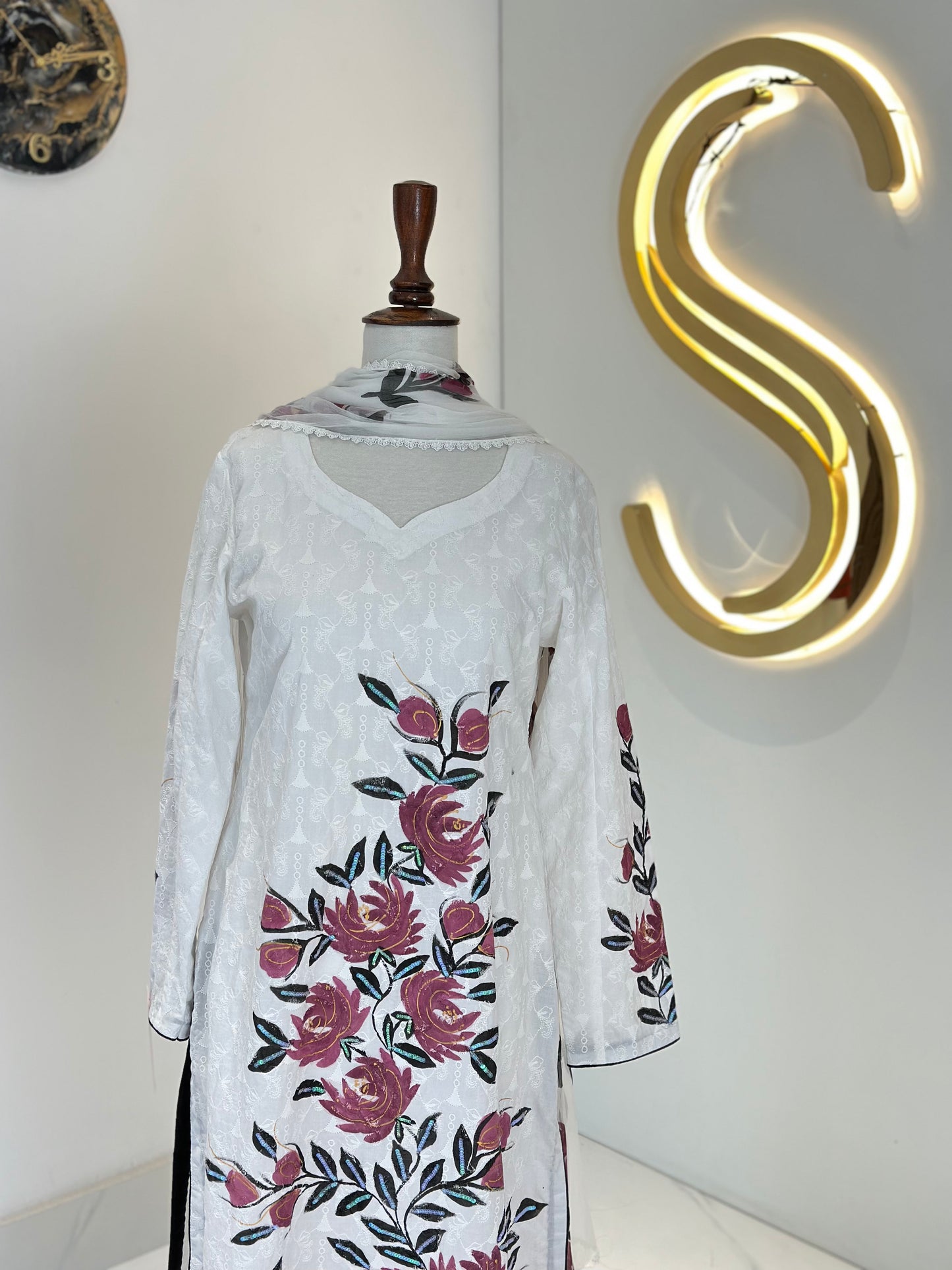 White 2 Piece Chickenkari Suit