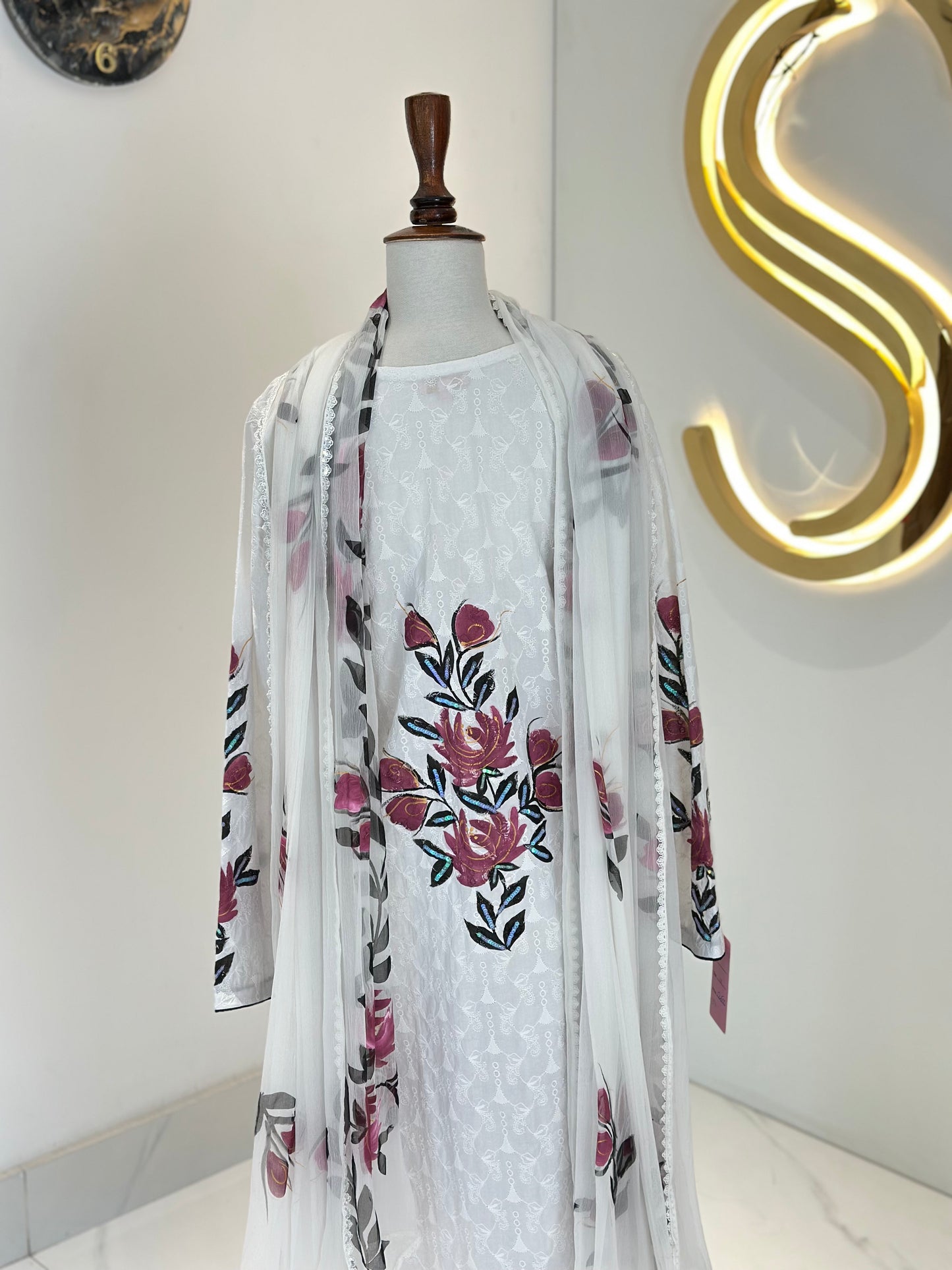 White 2 Piece Chickenkari Suit