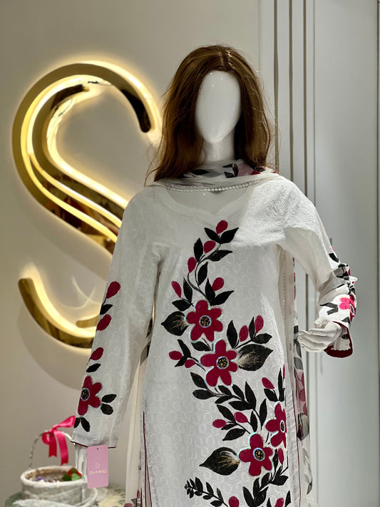 White 2 Piece Chickenkari Suit