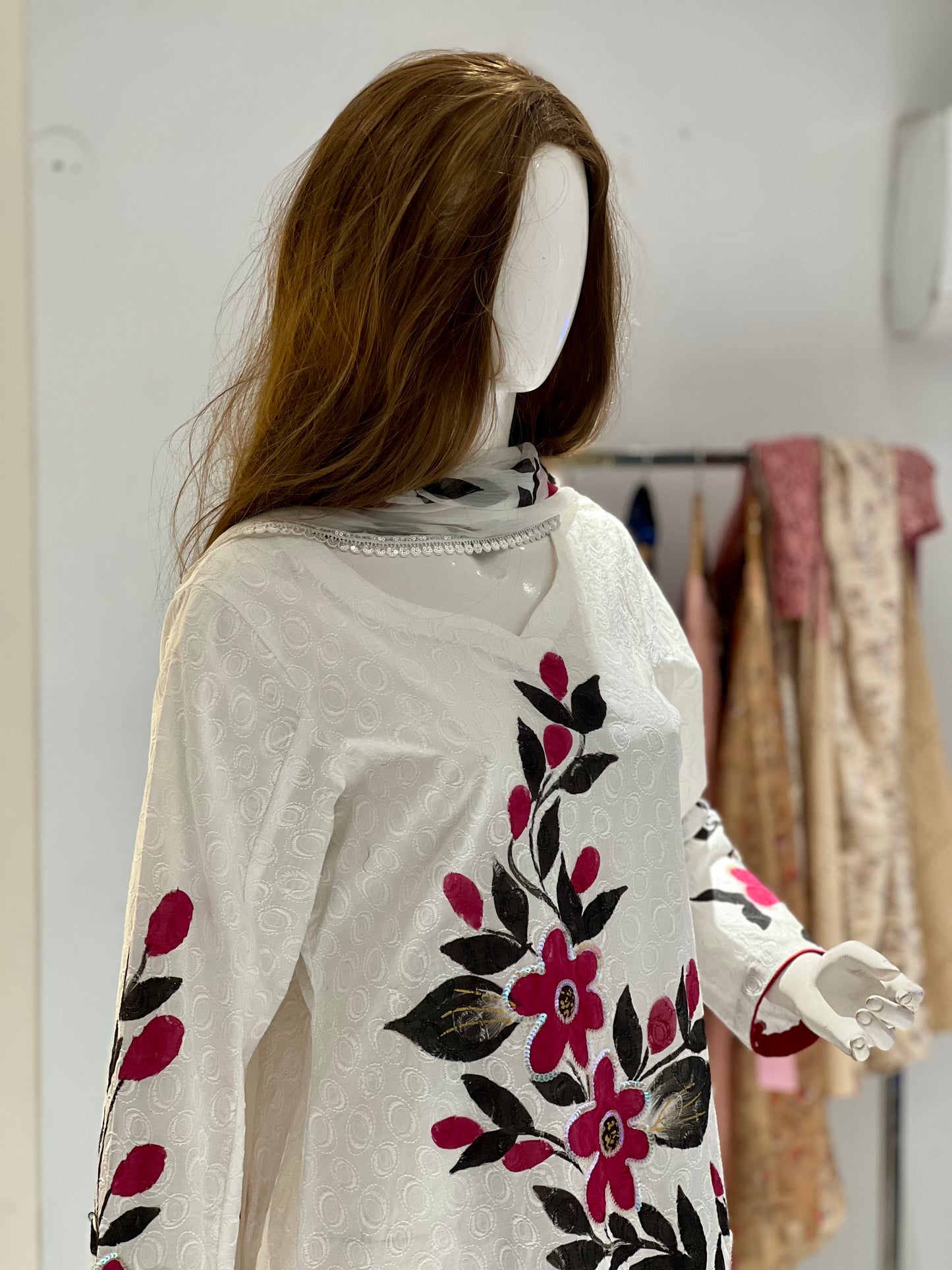 White 2 Piece Chickenkari Suit