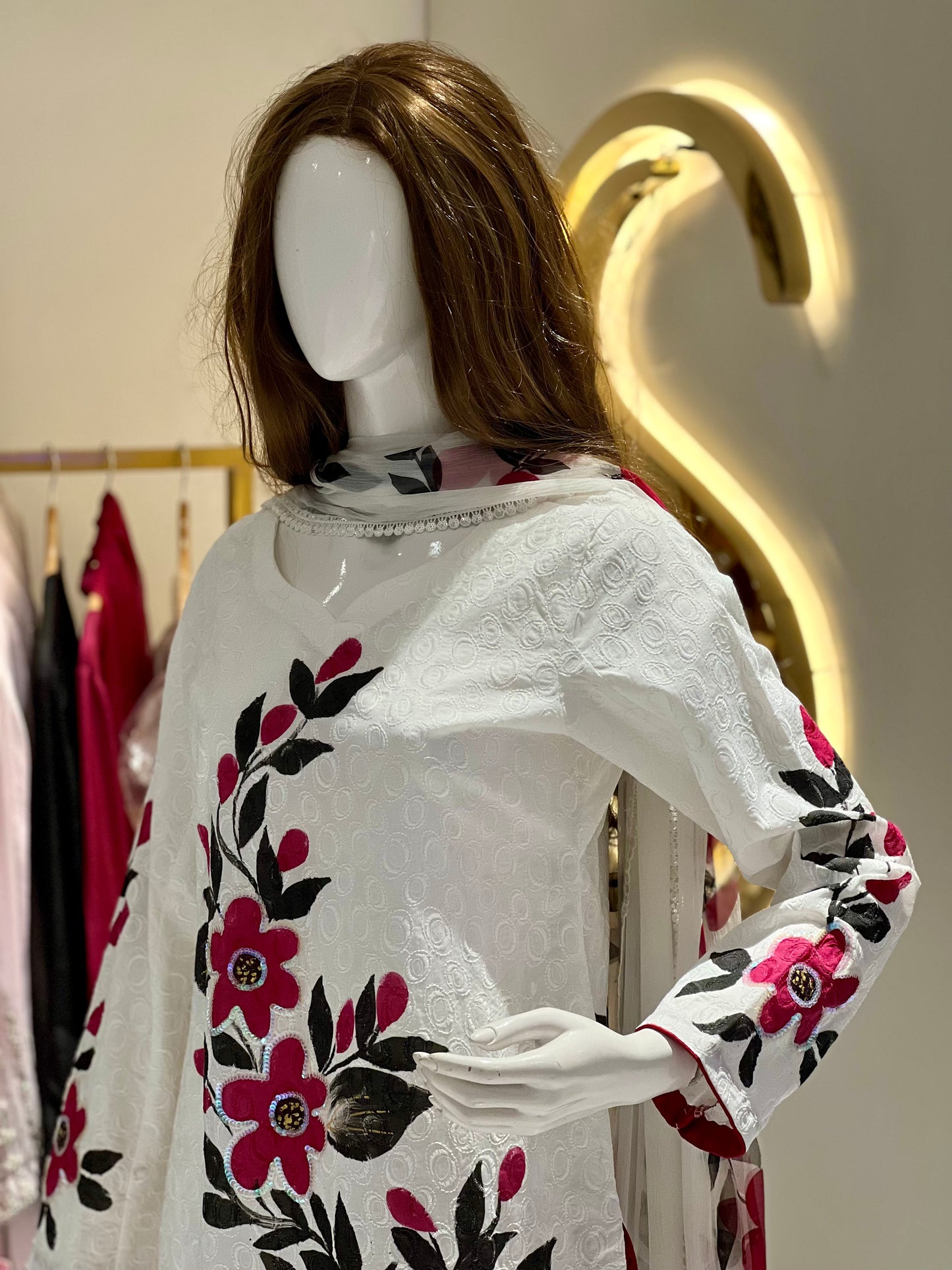 White 2 Piece Chickenkari Suit