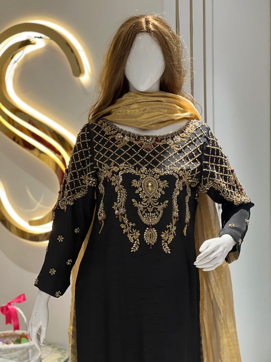 Black Gold Raw Silk Suit
