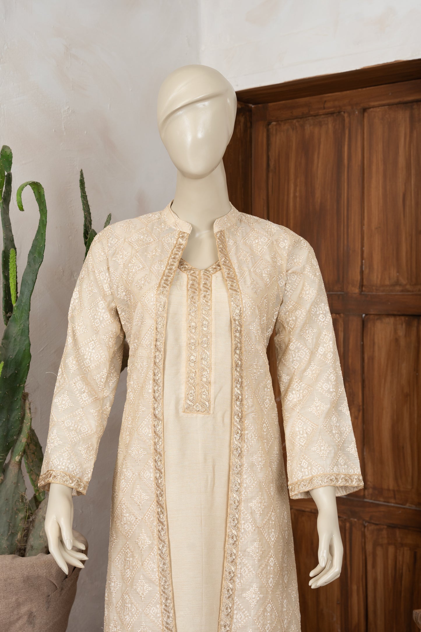 Light Beige Paper Silk Gown - Close Up Three Quarter