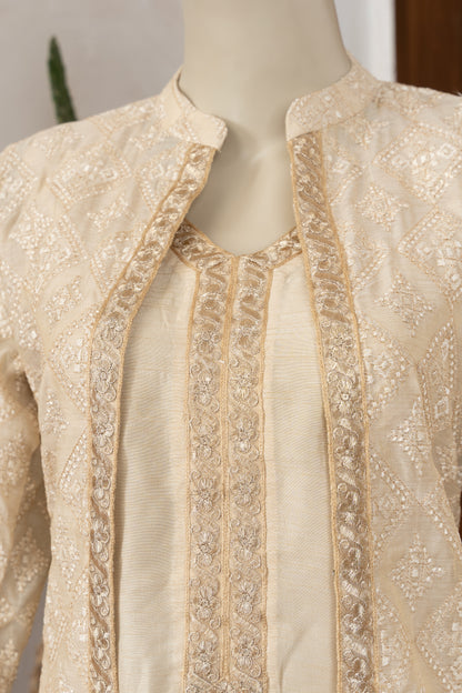 Light Beige Paper Silk Gown - Close Up Neck