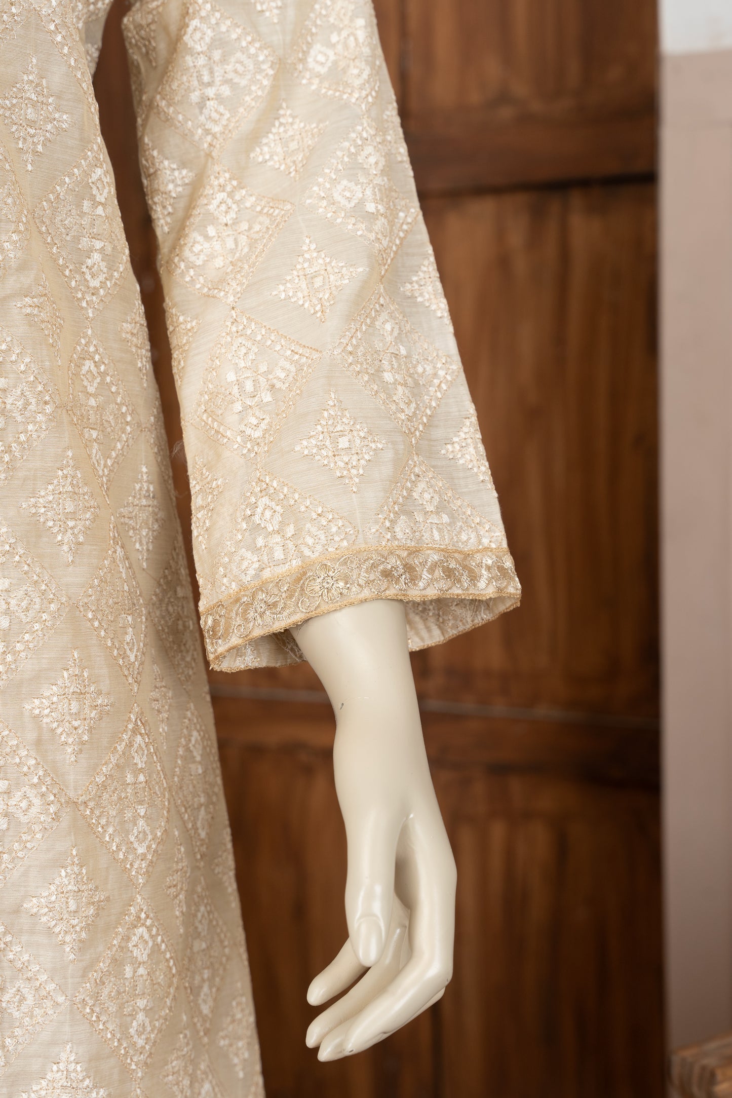 Light Beige Paper Silk Gown - Close Up Sleeve