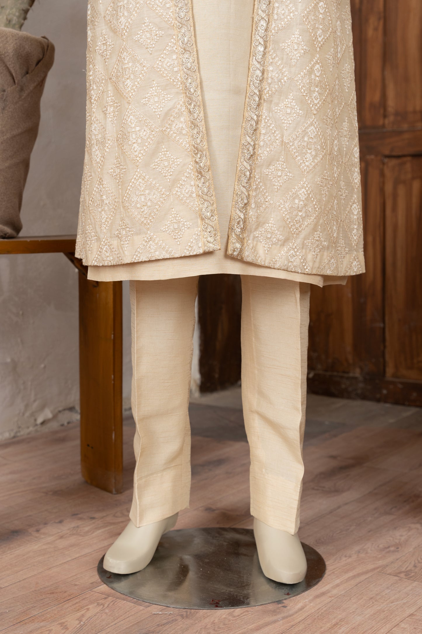 Light Beige Paper Silk Gown - Close Up Lower Half