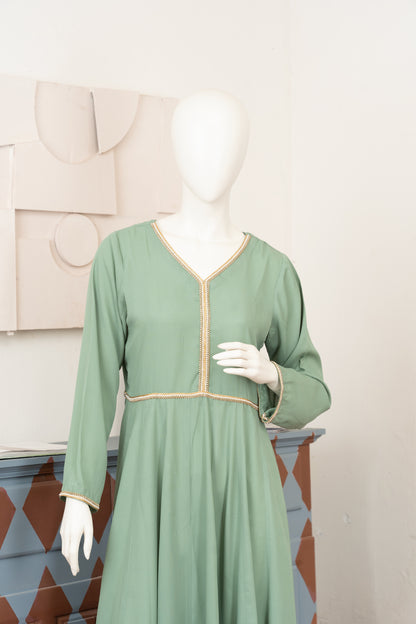 Light Sage Georgette Dress - Close Up Three Quarter
