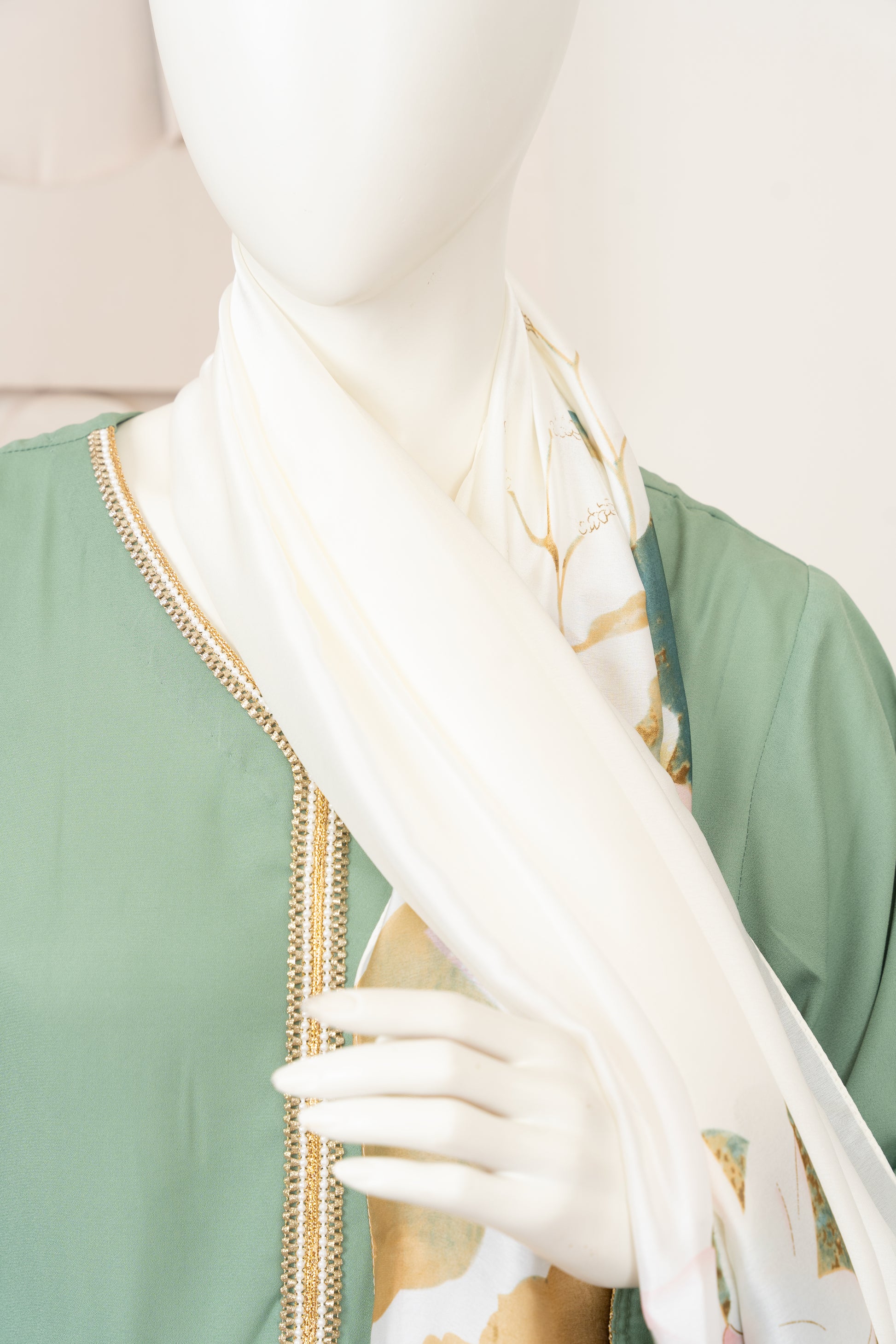 Light Sage Georgette Dress - Close Up Neck