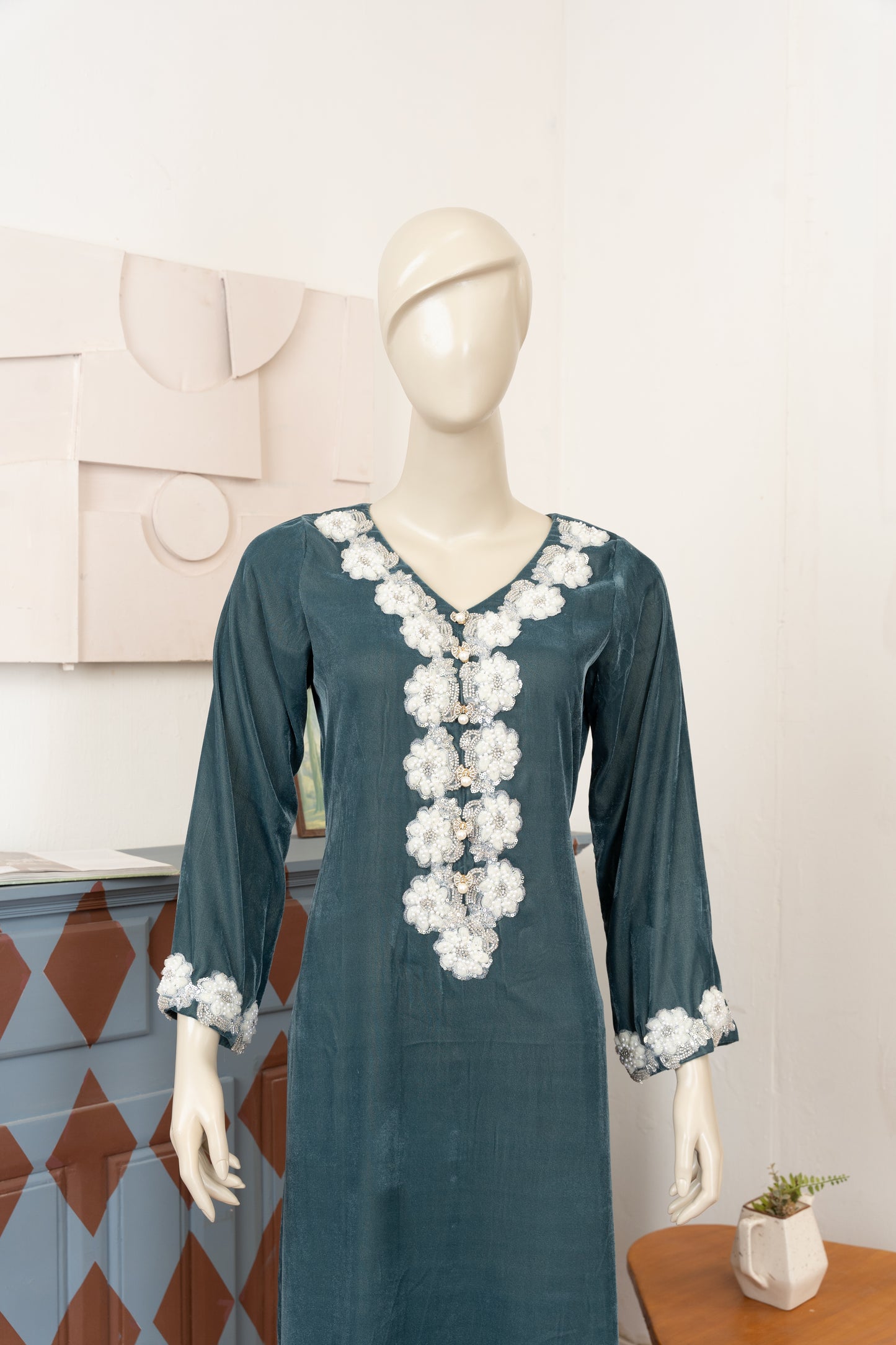 Nocturne Blue Velvet Suit - Close Up Upper Half