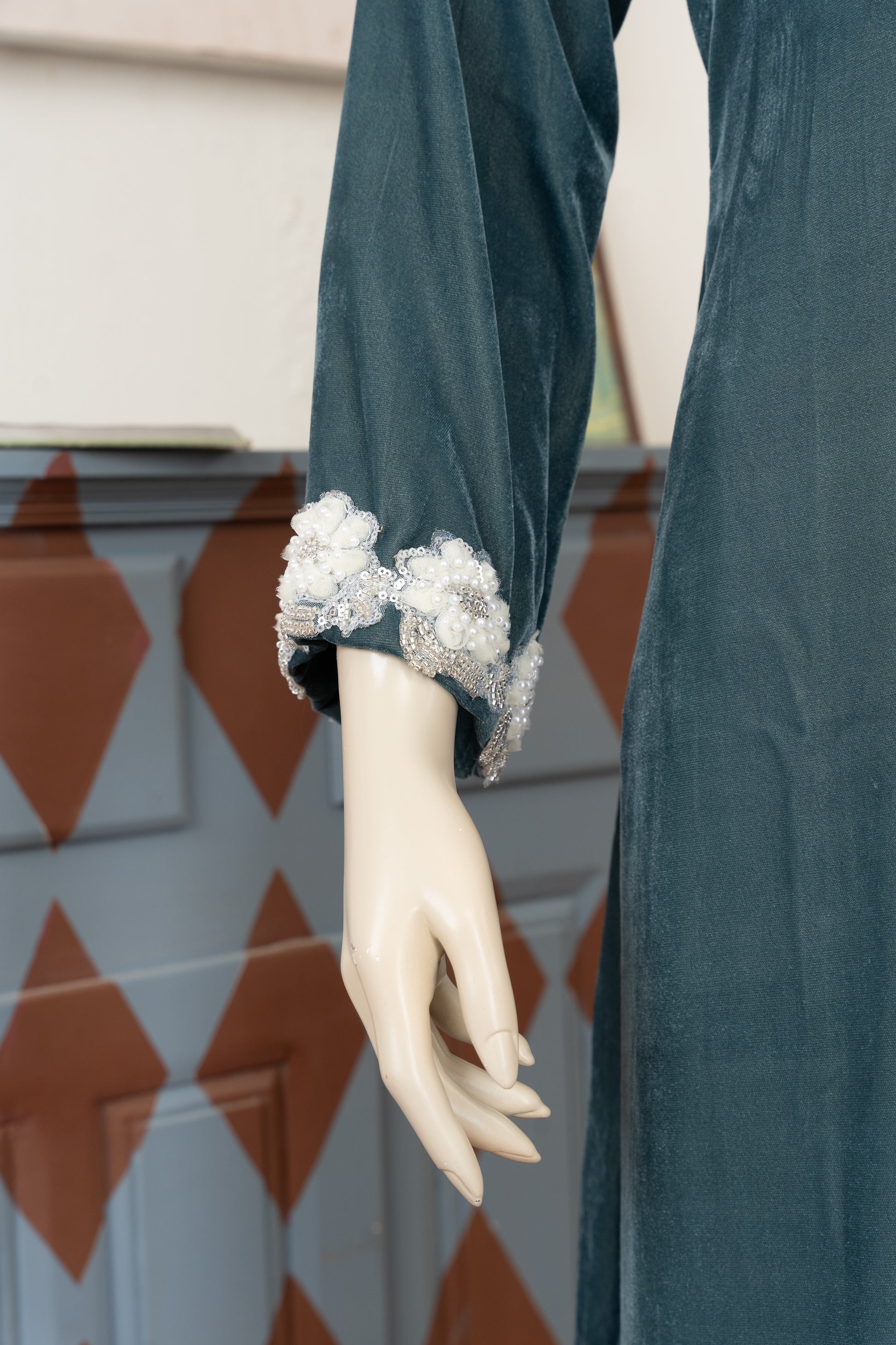 Nocturne Blue Velvet Suit - Close Up Sleeve 