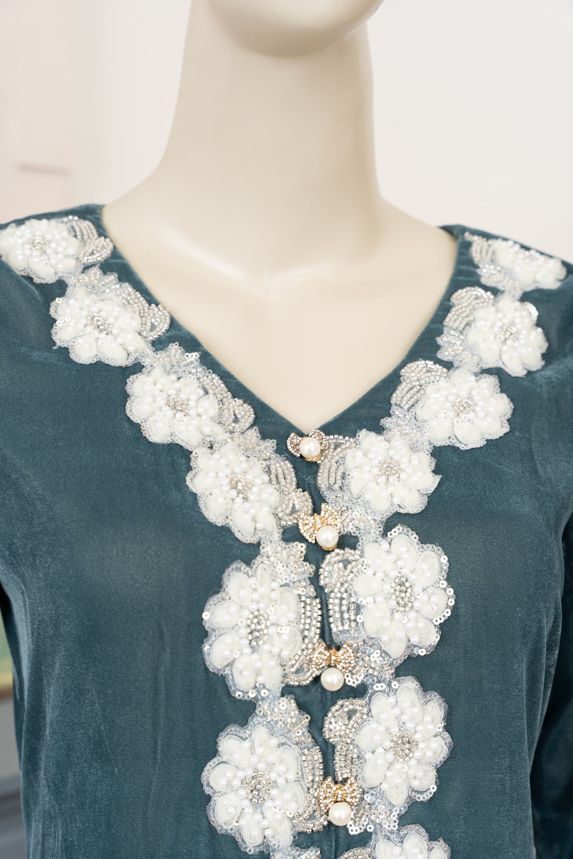 Nocturne Blue Velvet Suit - Close Up Neck