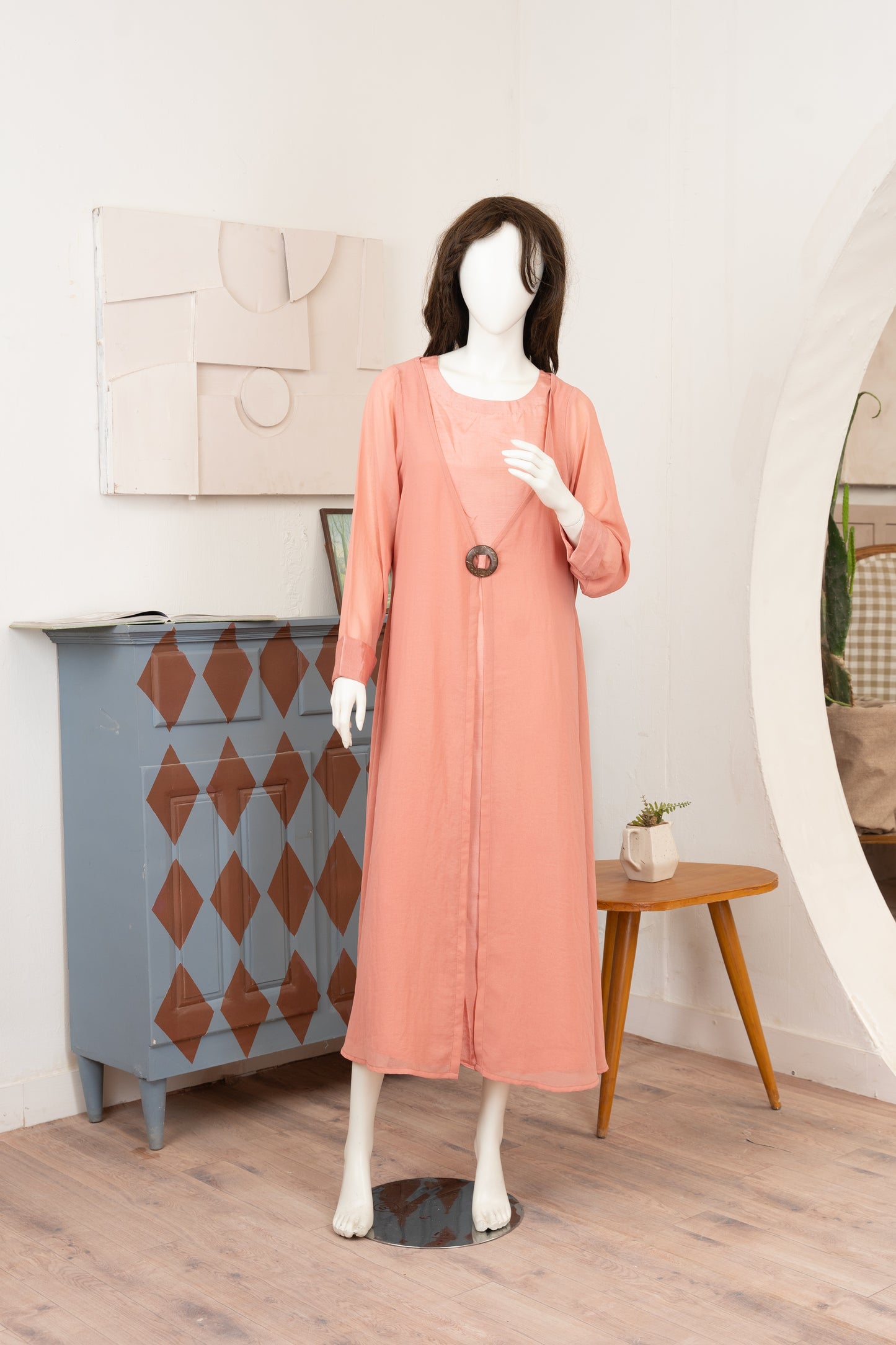 Peach Chiffon Gown - Front Pose