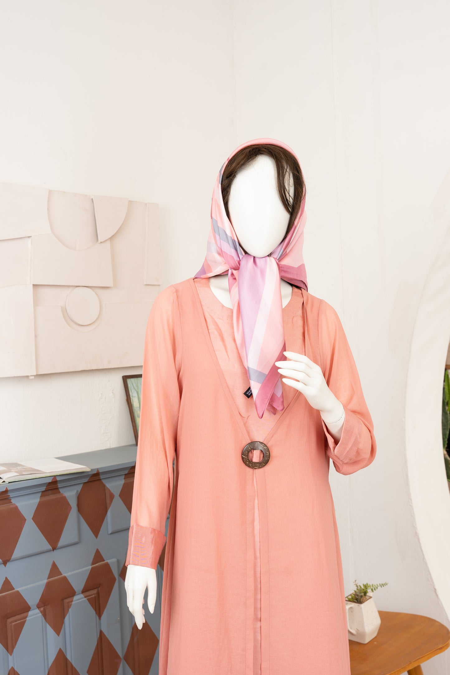 Peach Chiffon Gown with Scarf - Close Up Upper Half