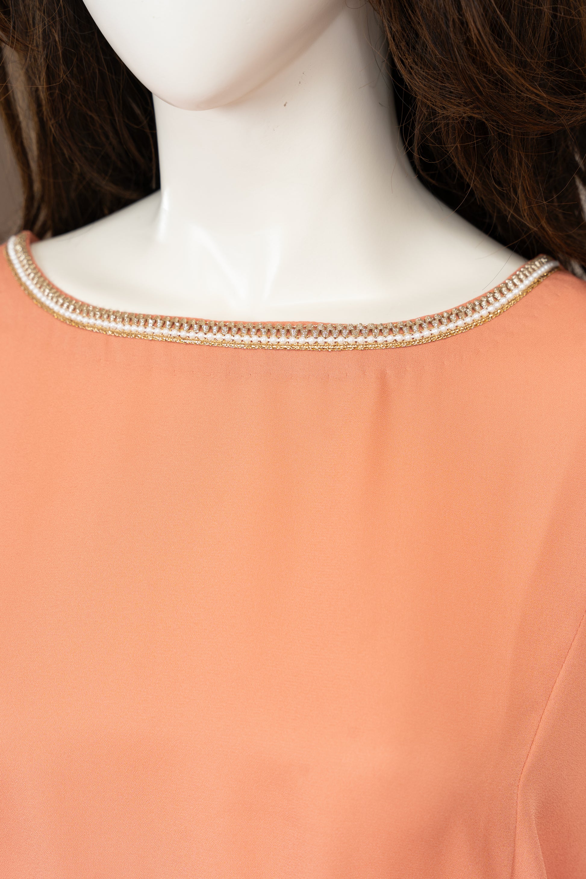 Peach Georgette Dress - Close Up Neck