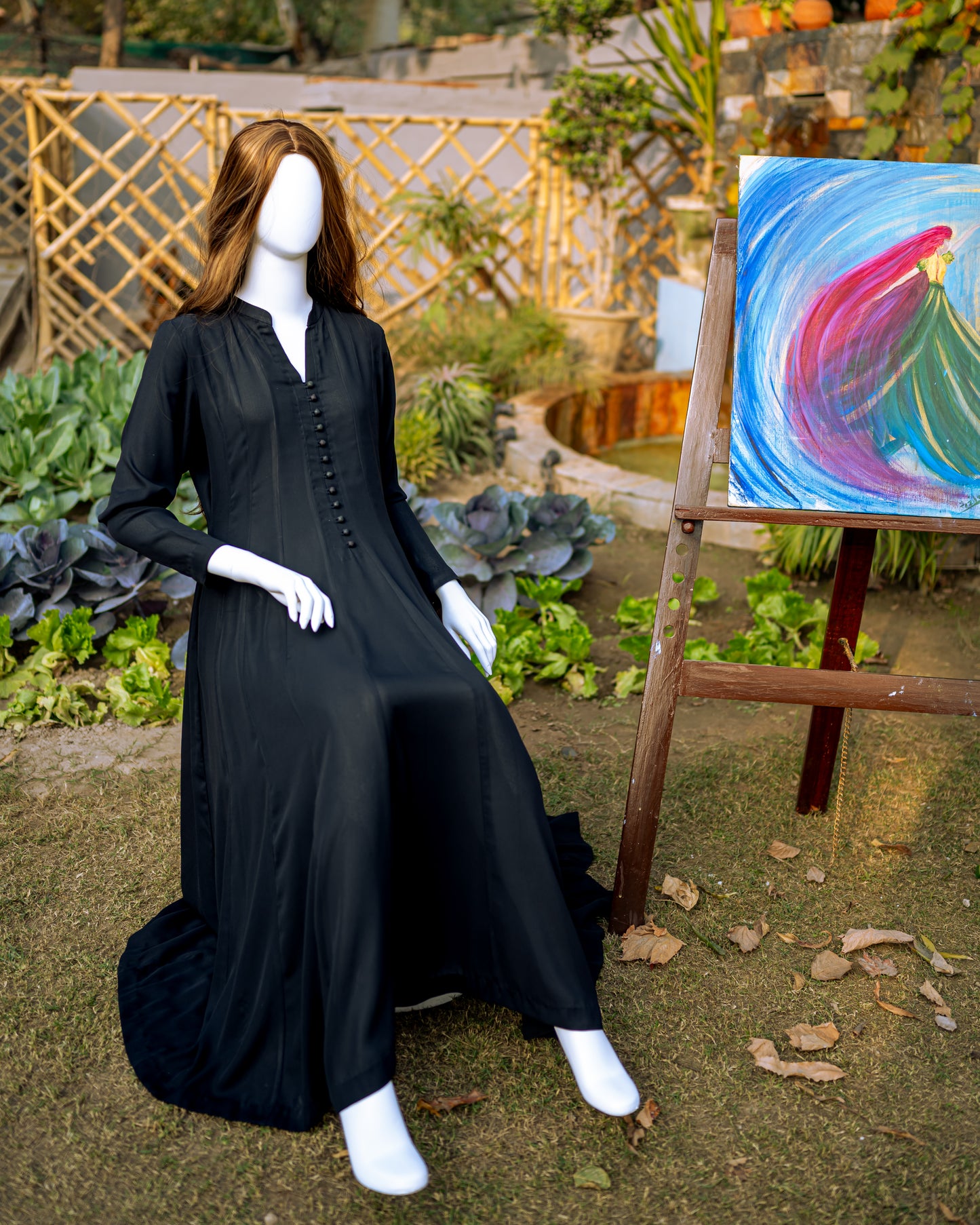 Plain Black Georgette Dress - Front Pose 2