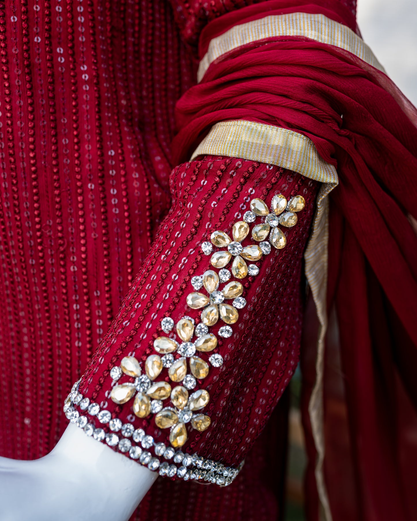 Red Chiffon Suit - Close Up Sleeve