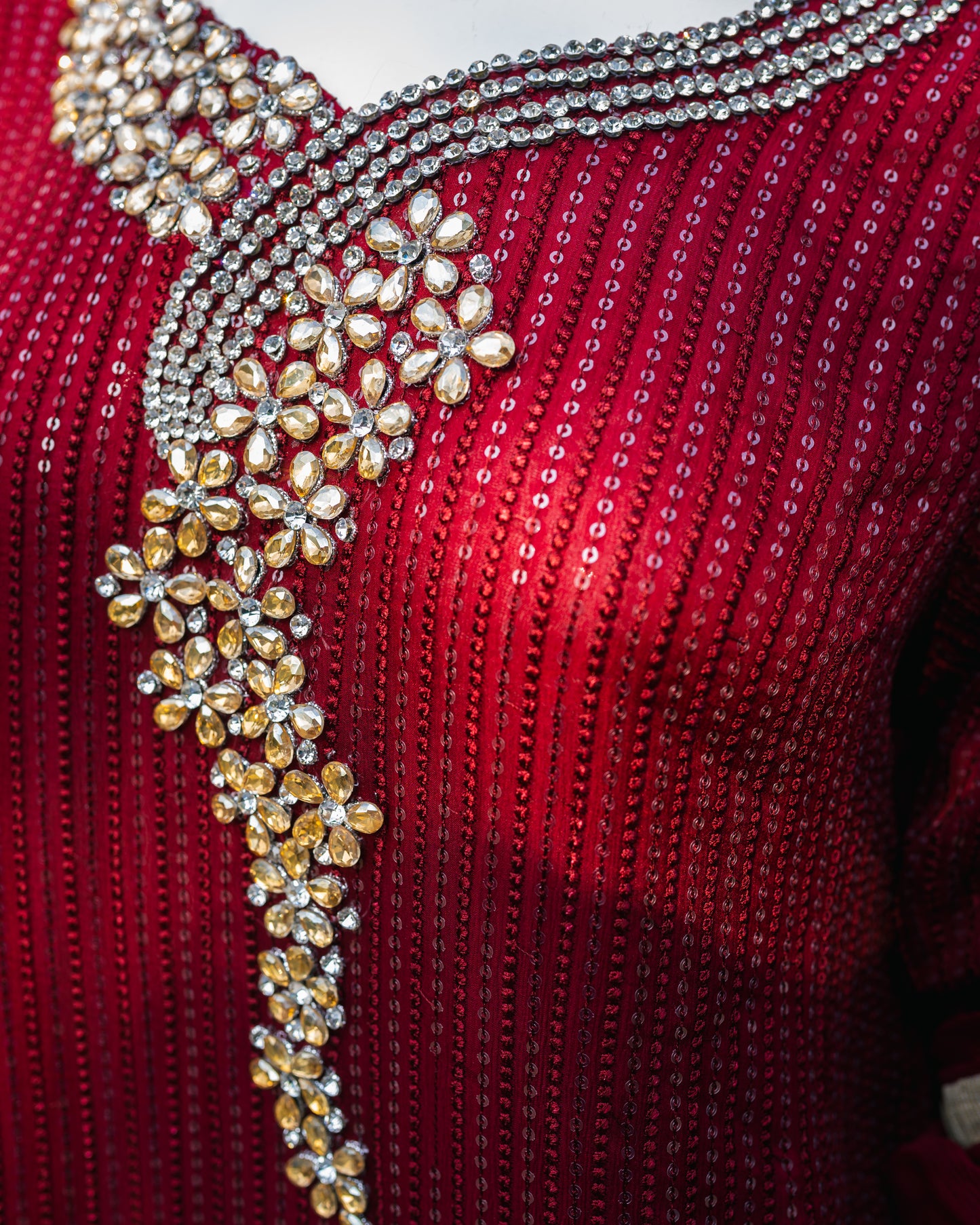 Red Chiffon Suit - Close Up Neck