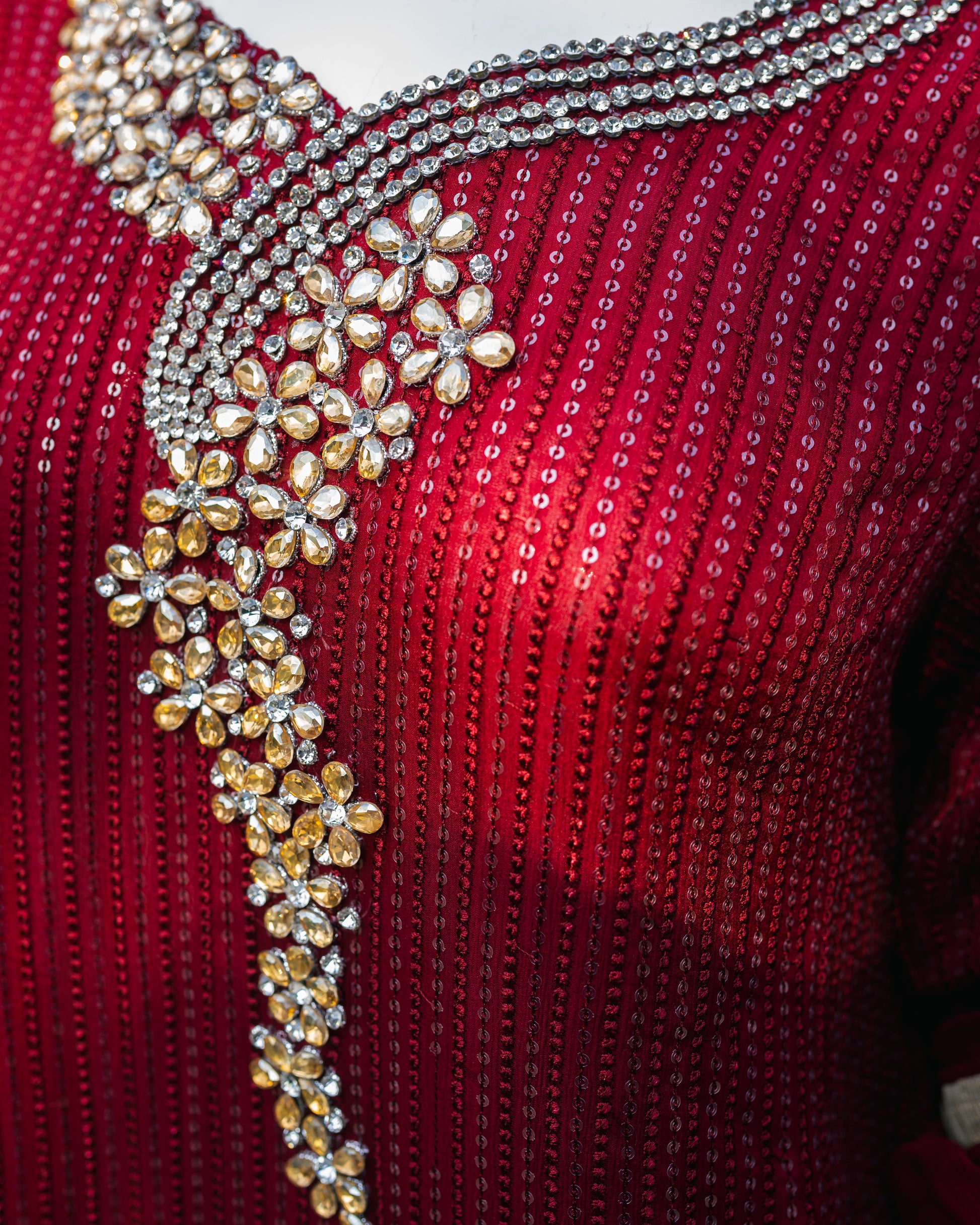 Red Chiffon Suit - Close Up Neck