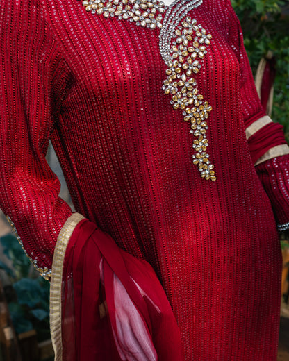 Red Chiffon Suit - Close Up Upper