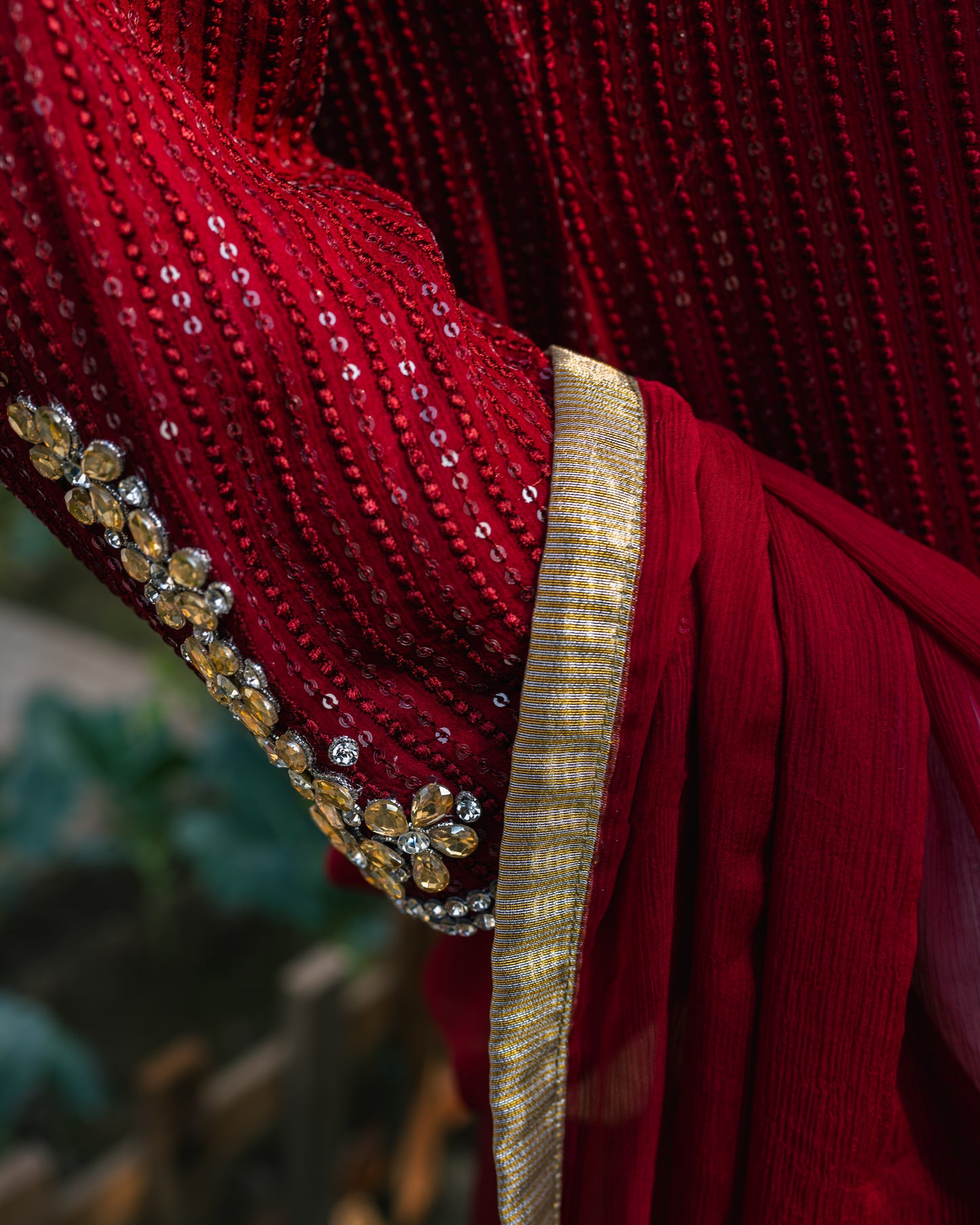 Red Chiffon Suit - Close Up Sleeve 2