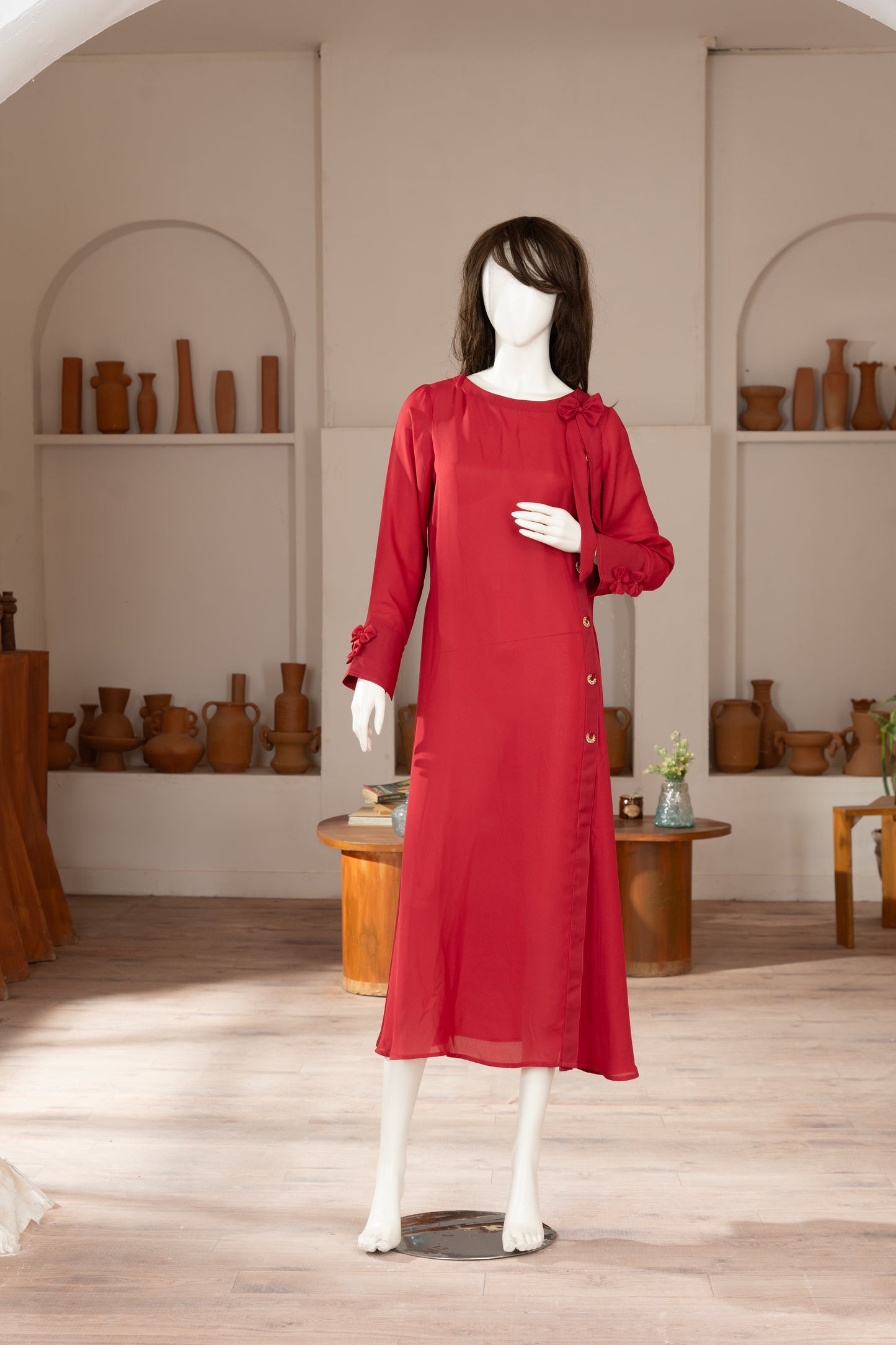 Red Georgette Dress - Front Pose