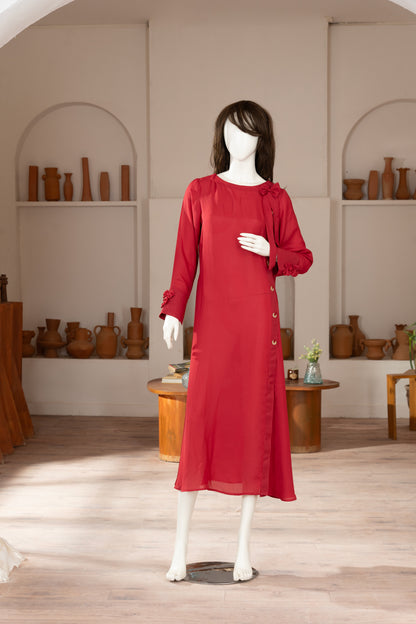 Red Georgette Dress - Front Pose