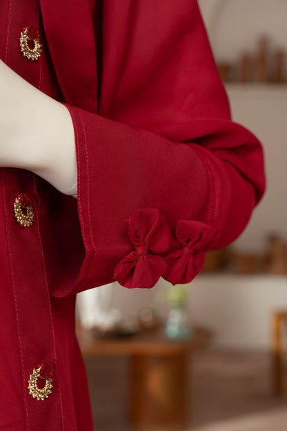 Red Georgette Dress - Close Up Sleeve