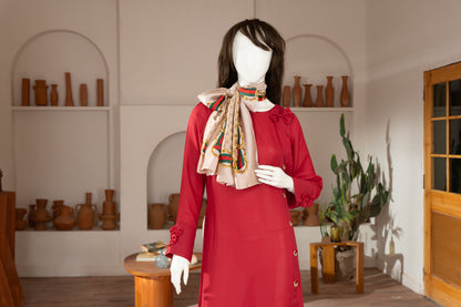 Red Georgette Dress with Scarf - Front Wide Angle
