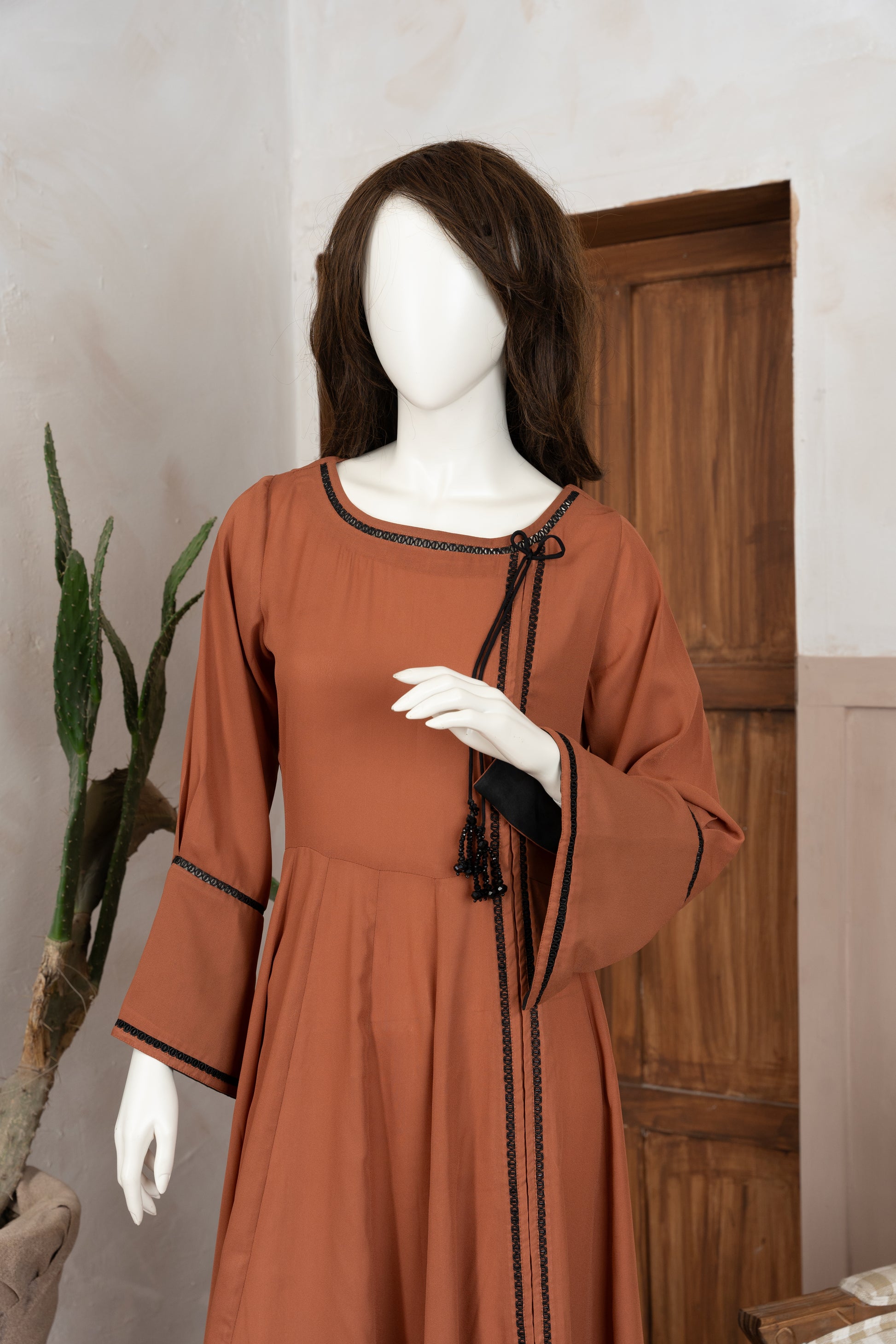 Rust Georgette Dress - Close Up Upper Half