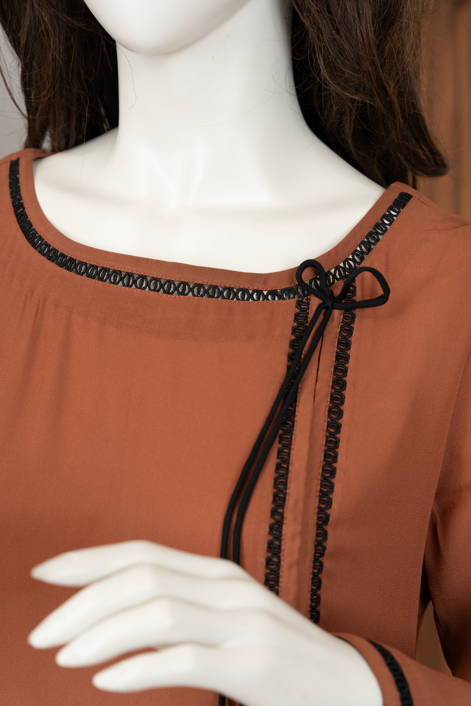Rust Georgette Dress - Close Up Neck
