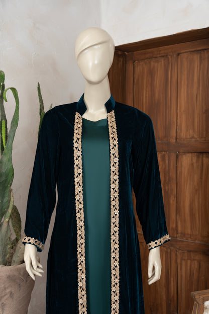 Sea Green Velvet Gown - Close Up Upper Half