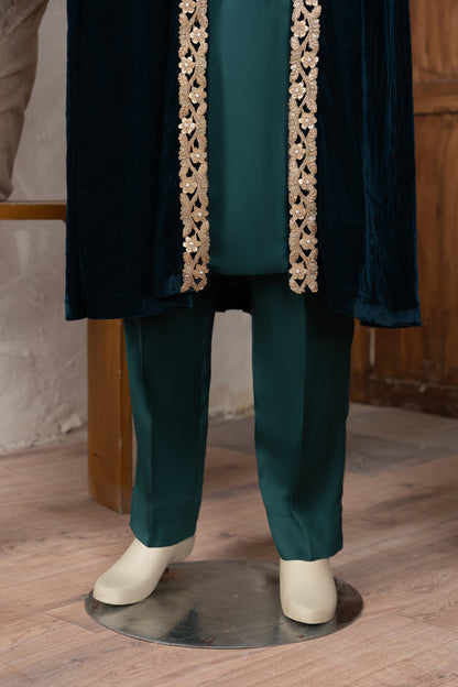 Sea Green Velvet Gown - Close Up Lower Half