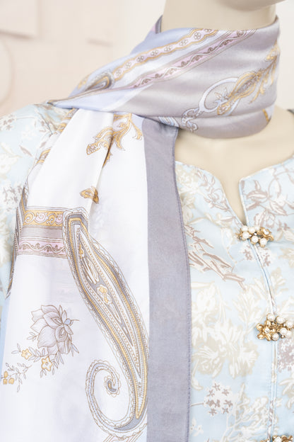 Sky Blue Printed Silk Suit - Close Up Right