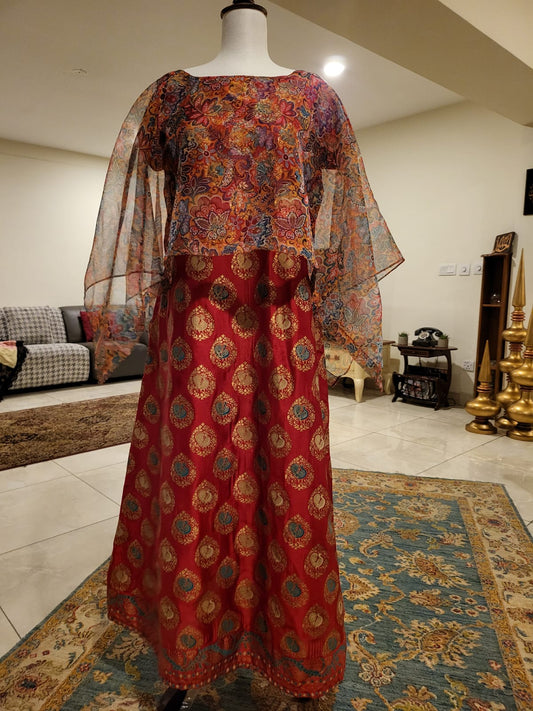 Deep red silk maxi