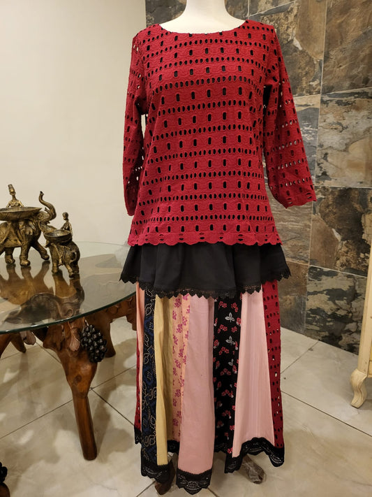 Maroon and multi skirt