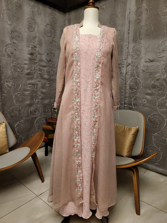 Print chiffon maxi with zari chiffon gown