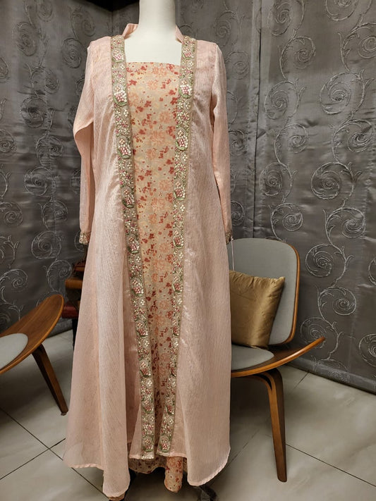 Print chiffon maxi with zari chiffon gown