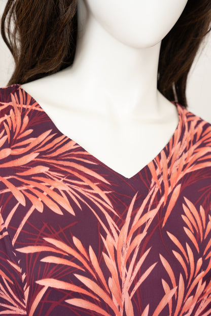  Wine Printed Georgette Dress - Close Up Neck