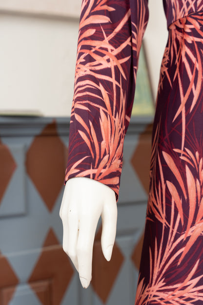 Wine Printed Georgette Dress - Close Up Sleeve