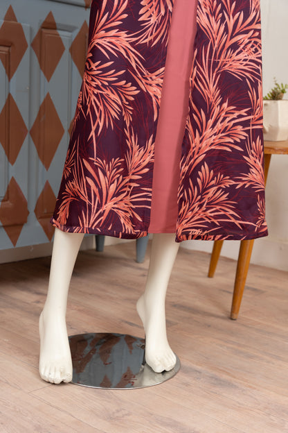 Wine Printed Georgette Dress - Close Up Lower Half